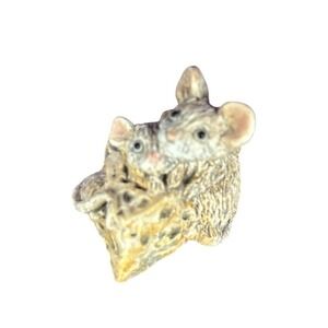 2 Mice in‎ Block of Cheese 1 Inch Vintage Cermic Figurine